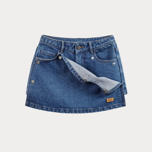 Premium Women's A-Line Denim Skirt Shorts – Vintage Wide-Leg Summer Design with Detachable Detail